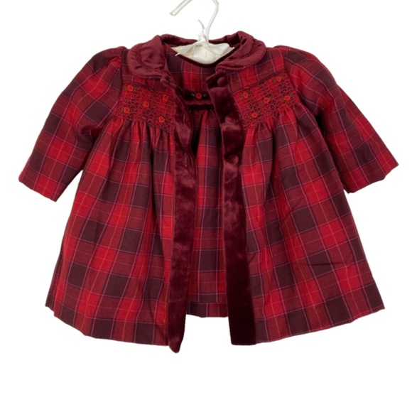 Vintage Little Bitty Holiday Dress Outfit Plaid Velvet Smocked Flowers 6-9 mo - Picture 2 of 15